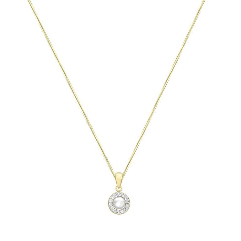 Halsband 9k guld - 46 cm, Pärla och Cubic Zirconia