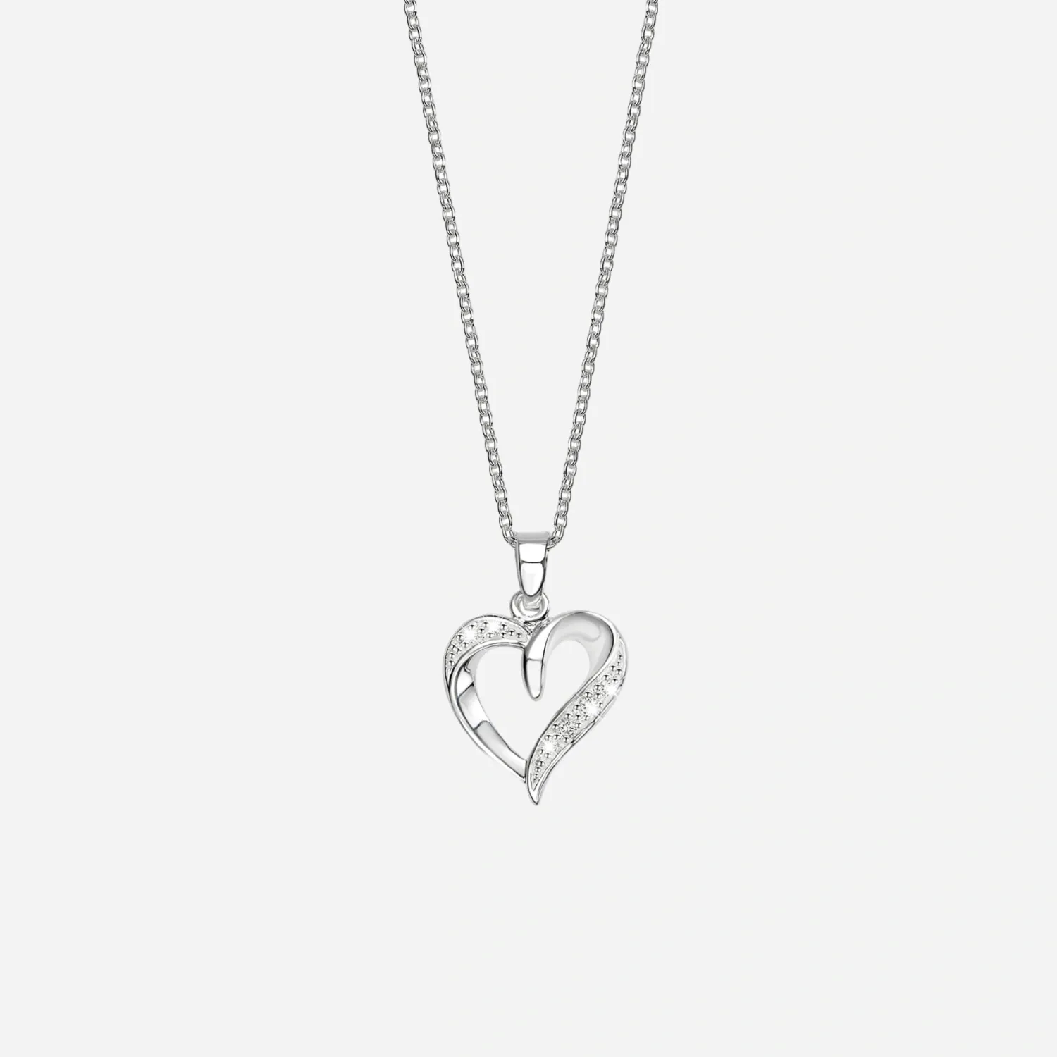 Halsband i rhodinerat silver - hjärta i Kubisk Zirkonia, 42+3 cm