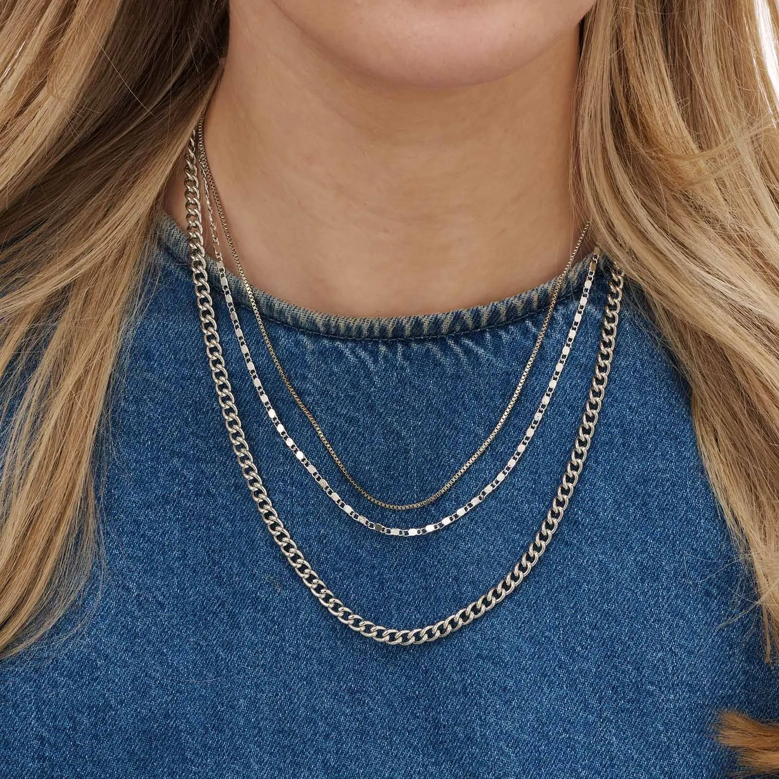 3-radigt silverfärgat halsband, olika kedjor - 33-55 cm 2