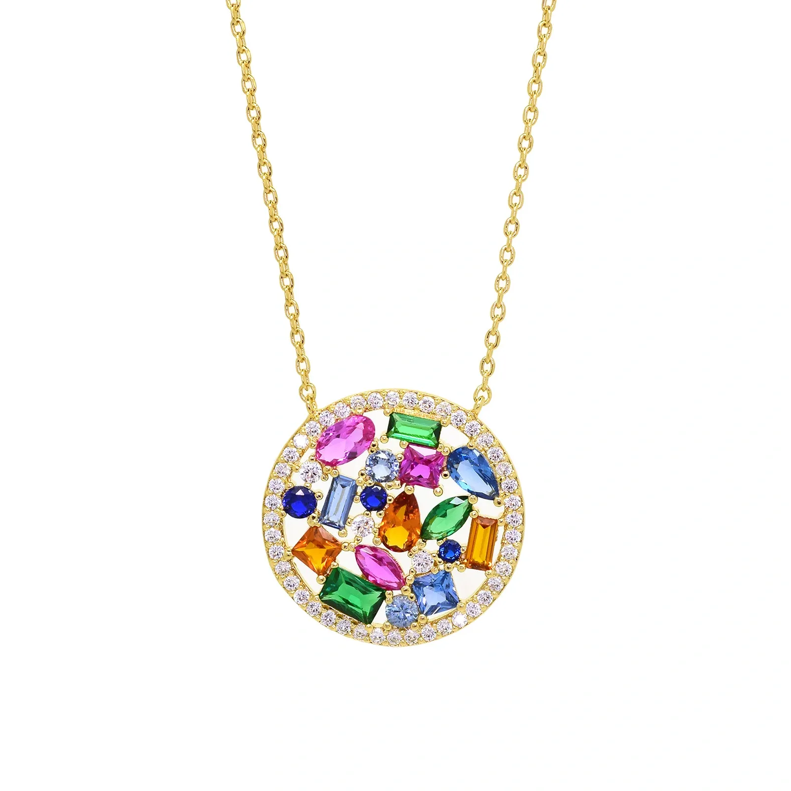 18k guldpläterat halsband - cirkel med stenar