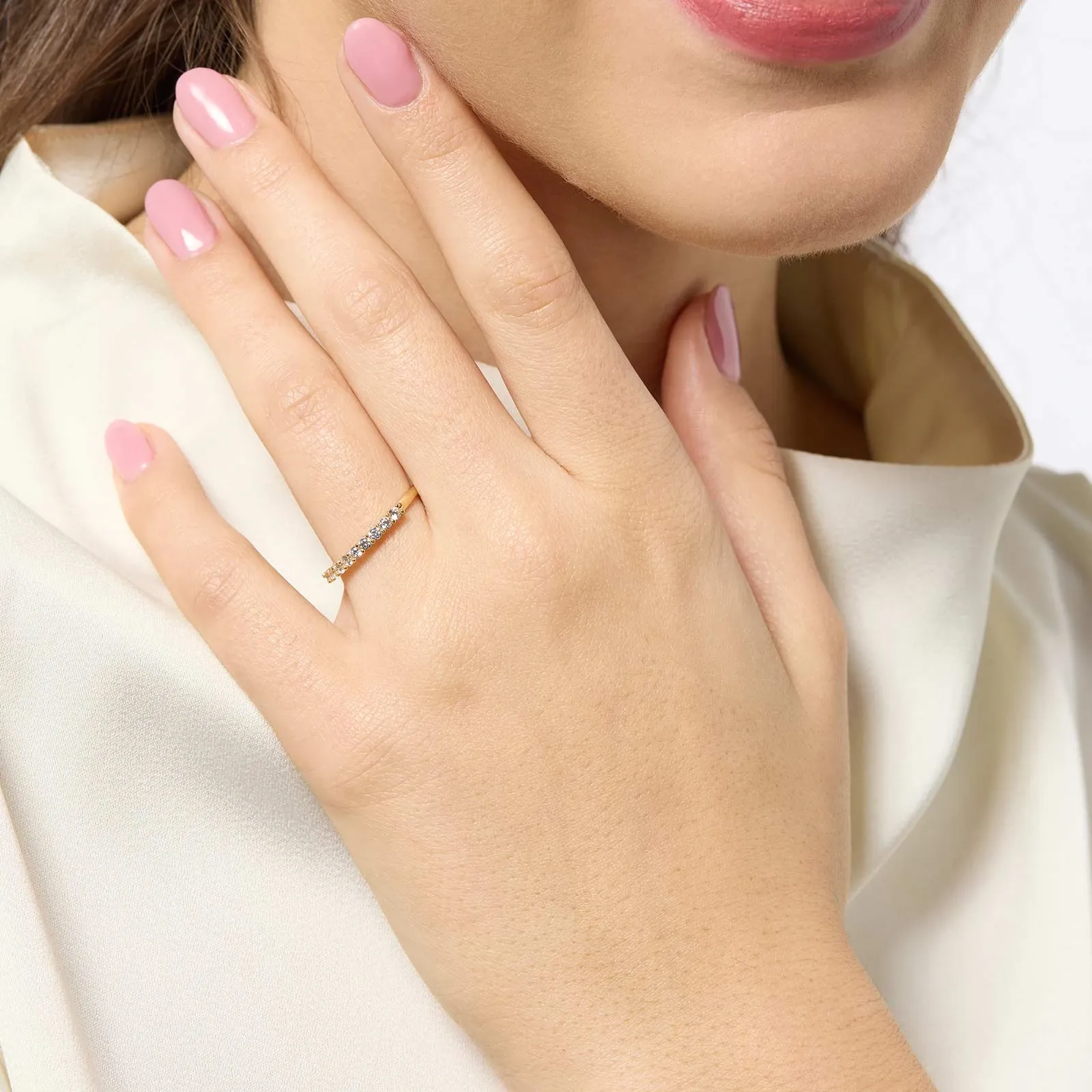 18k guldring halvallians - 9 Kubisk Zirkonia st. 15 2