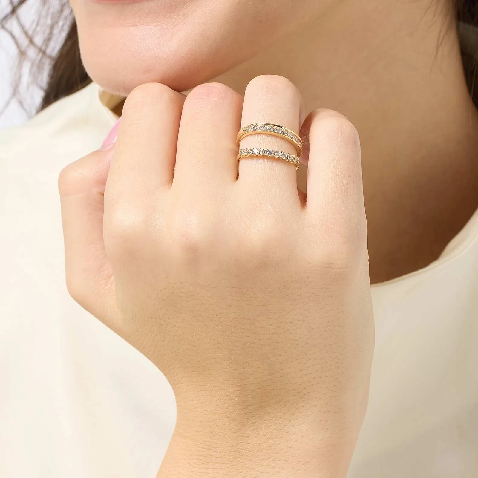 18k guldring halvallians - 9 Kubisk Zirkonia st. 15 4