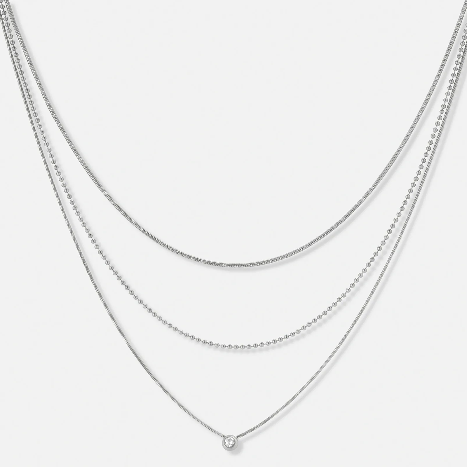 3-radigt stålhalsband med Kubisk Zirkonia - 35,5+5cm